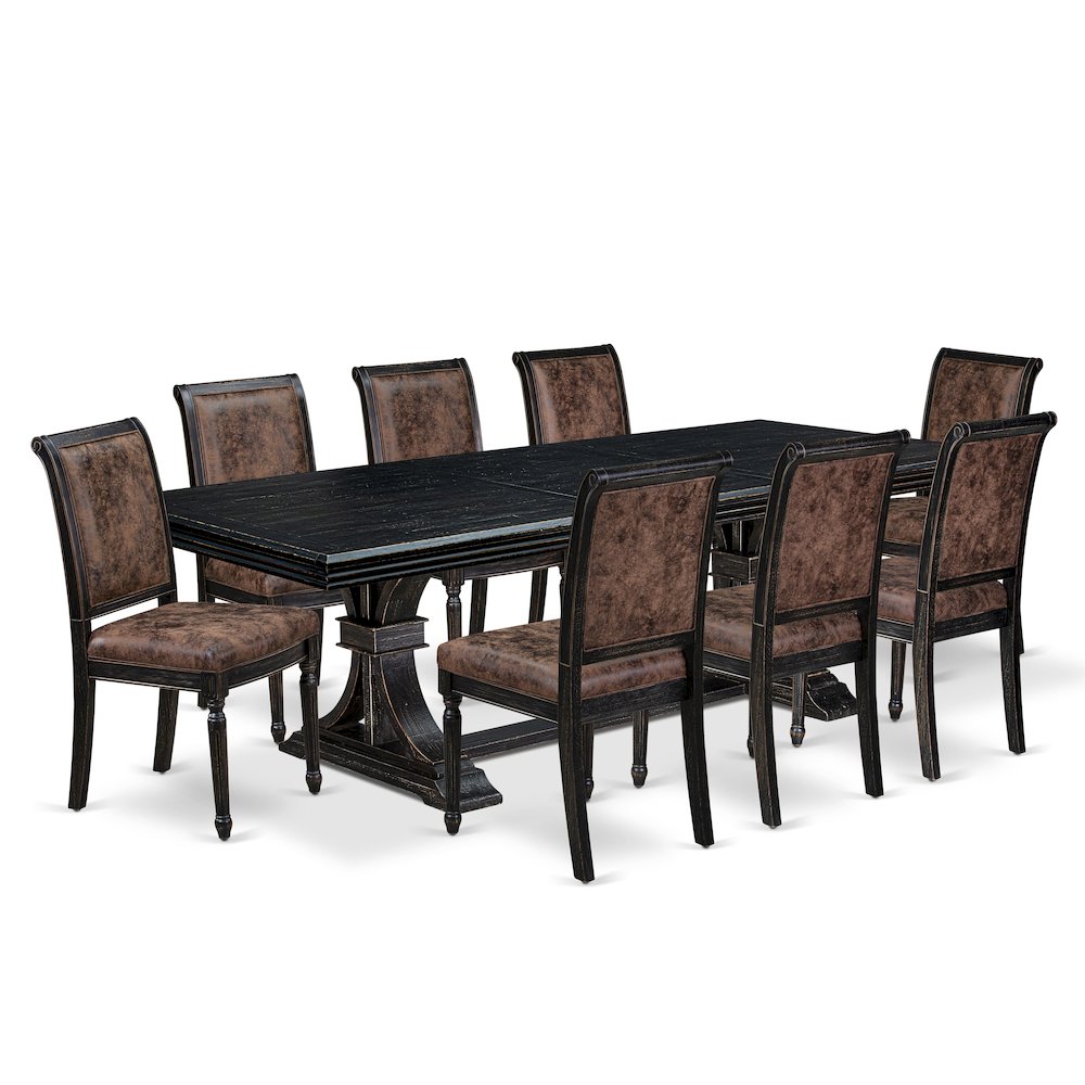9 piece Dining Table Set consists of a Kitchen Table and 8 Dining Room Chairs. Picture 1