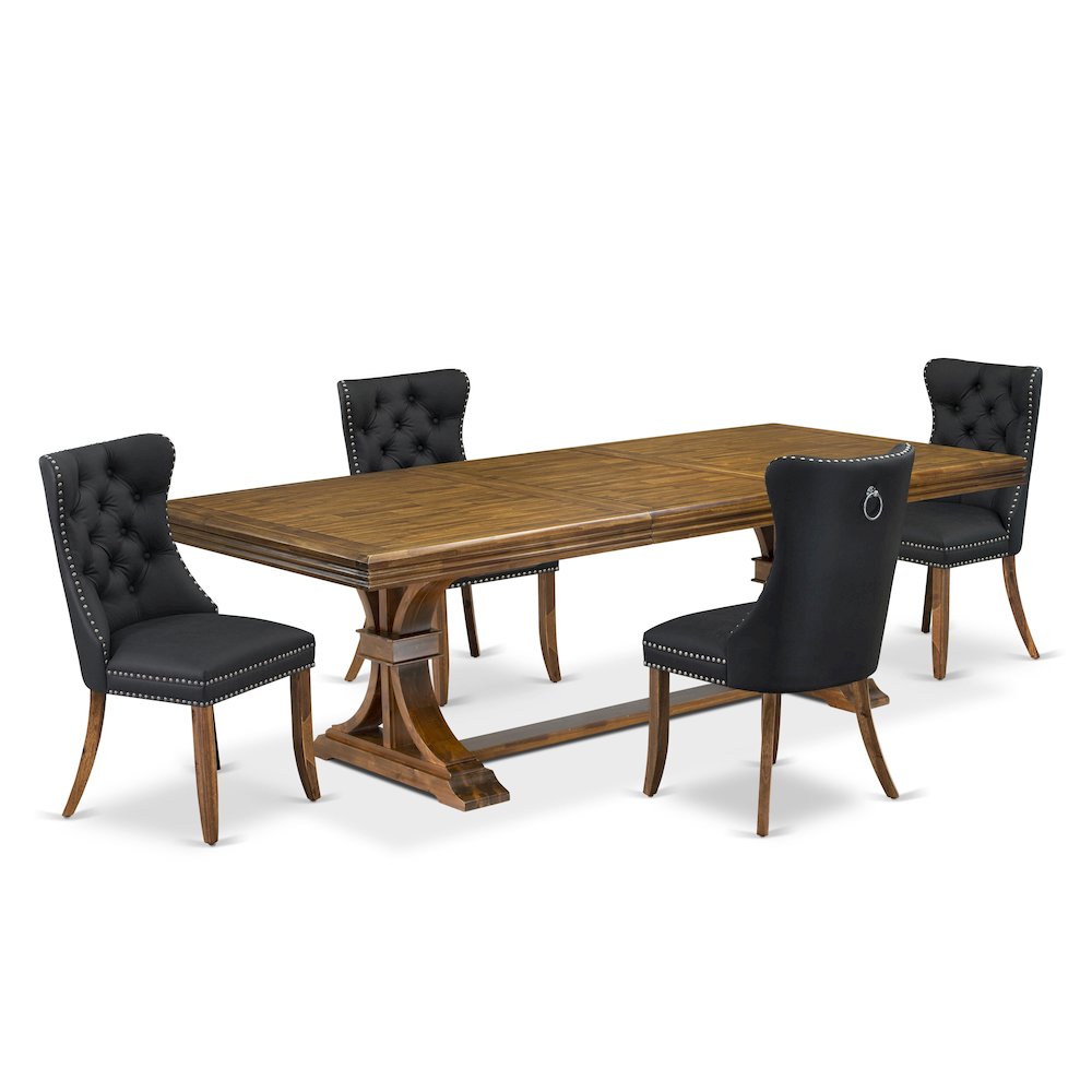 5 piece Kitchen Table Set of a Modern Dining Table and 4 Dark Grey Dining Chairs. Picture 1