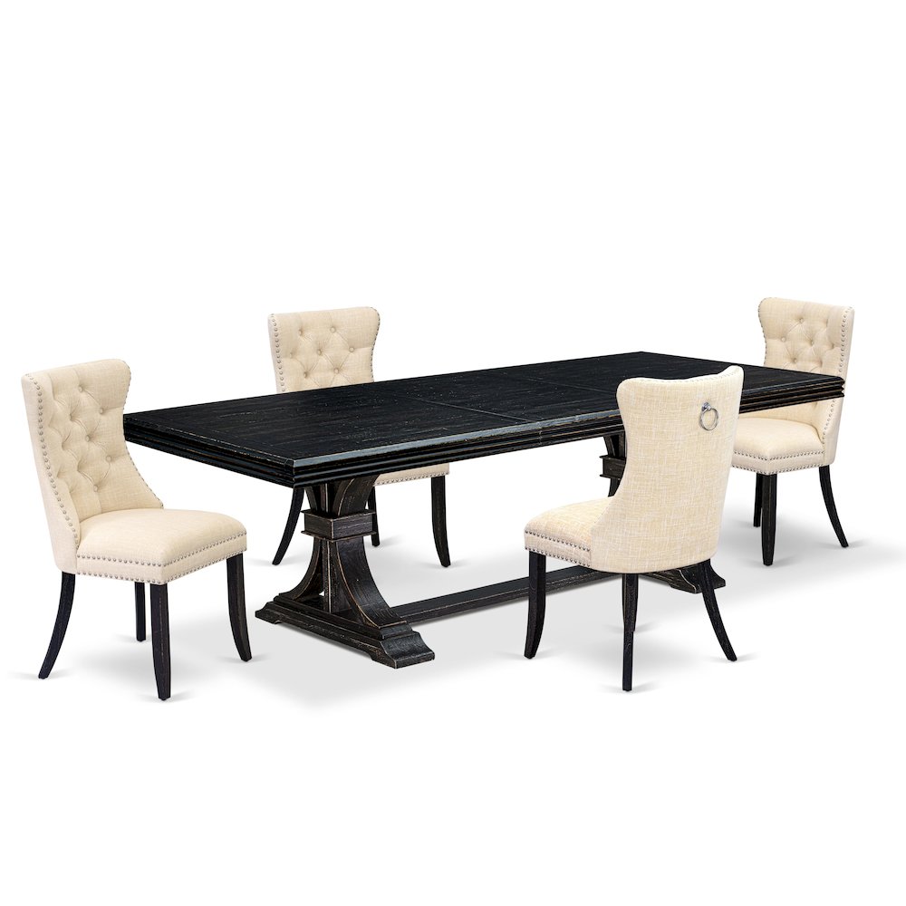 5 piece kitchen table set of a dining table and 4 upholstered chairs. Picture 1