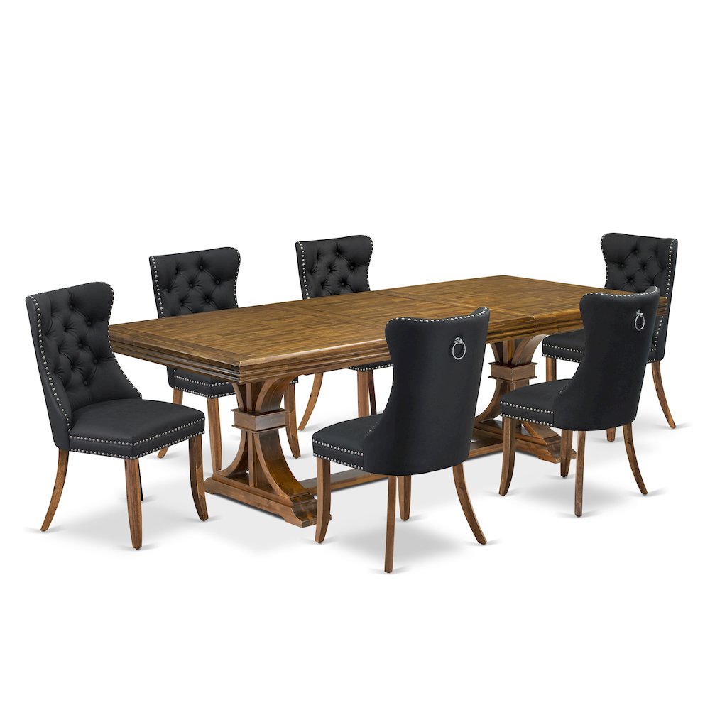 7 piece Dining Table Set a Kitchen Table and 6 Dark Grey Dining room Chairs. Picture 1