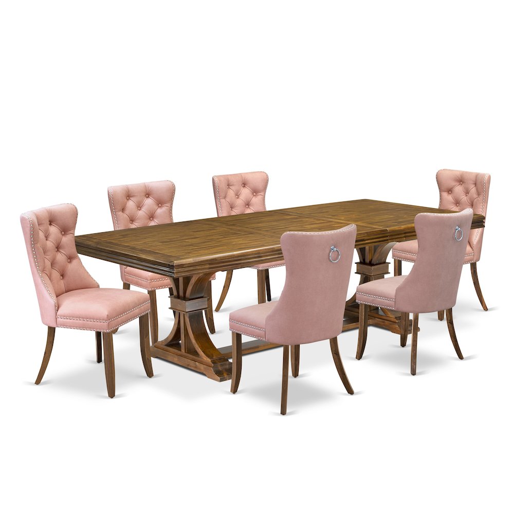 7 piece Modern Dining Table Set a Dining Table and 6 Faux Leather Kitchen Chairs. Picture 1