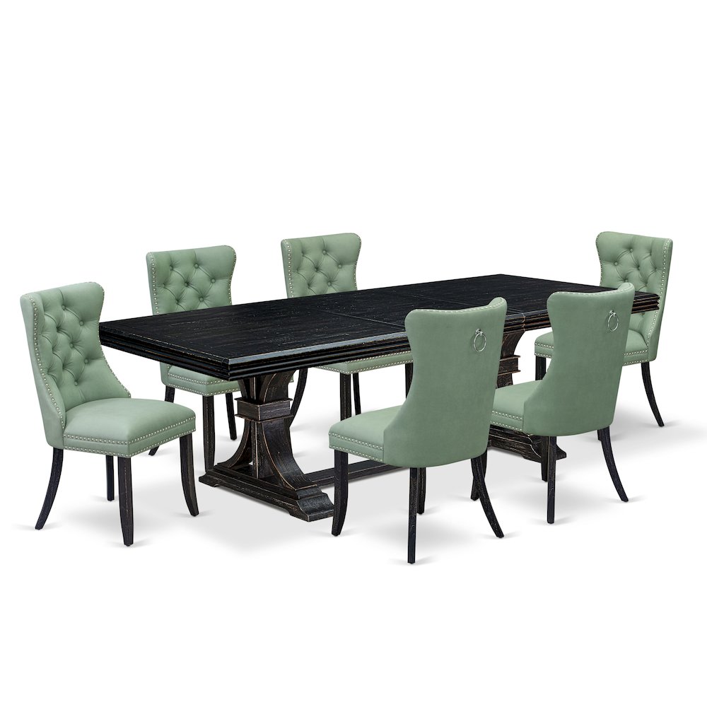 7 Pieces Dining Set Contains a Rectangle Kitchen Table and 6 Modern Chairs. Picture 1