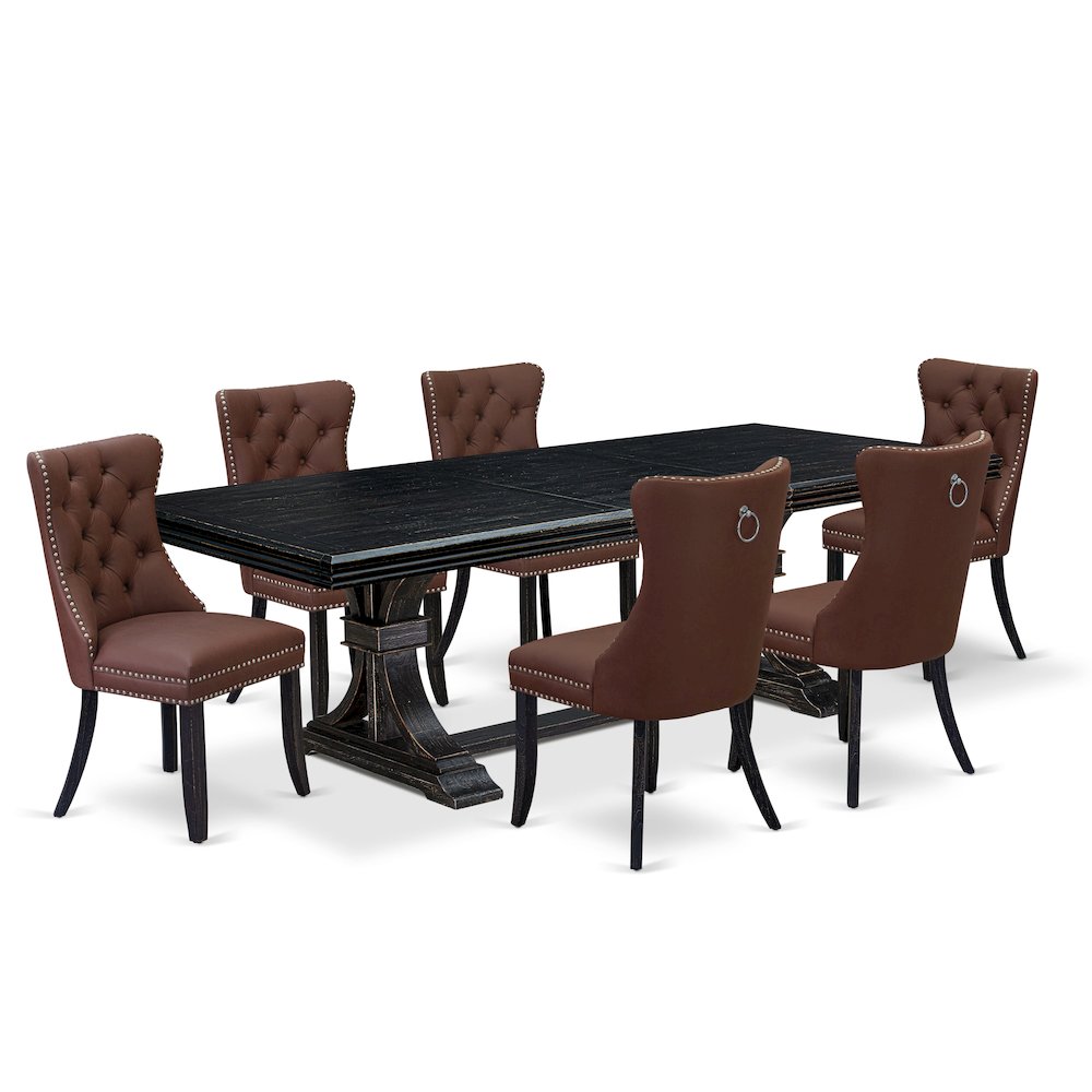 7 piece dining table set a wooden table and 6 Faux Leather Parson Chairs. Picture 1