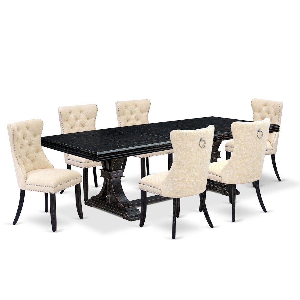 7 piece kitchen dining set of a rectangular table and 6 modern chairs. Picture 1