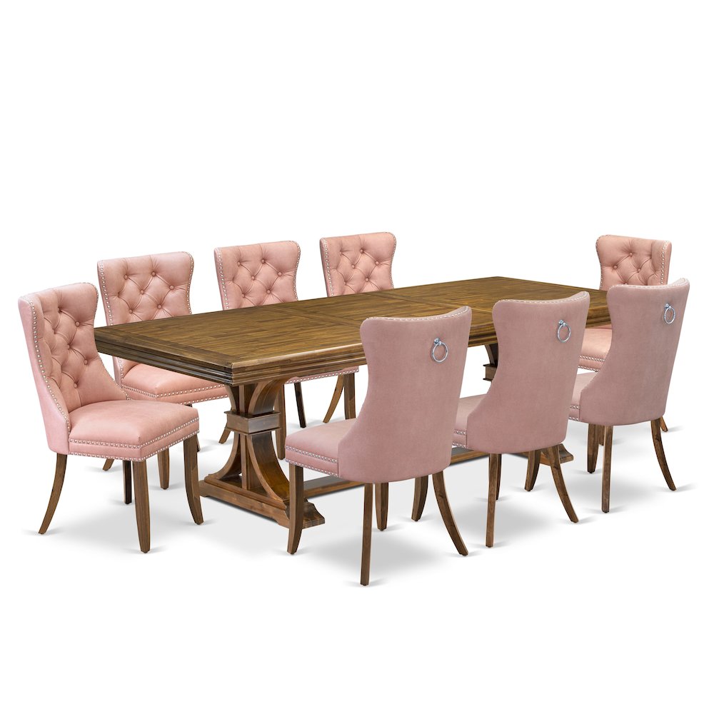 9 piece Mid Century Dining Table Set of a Kitchen Table and 8 Dinner Chairs. Picture 1