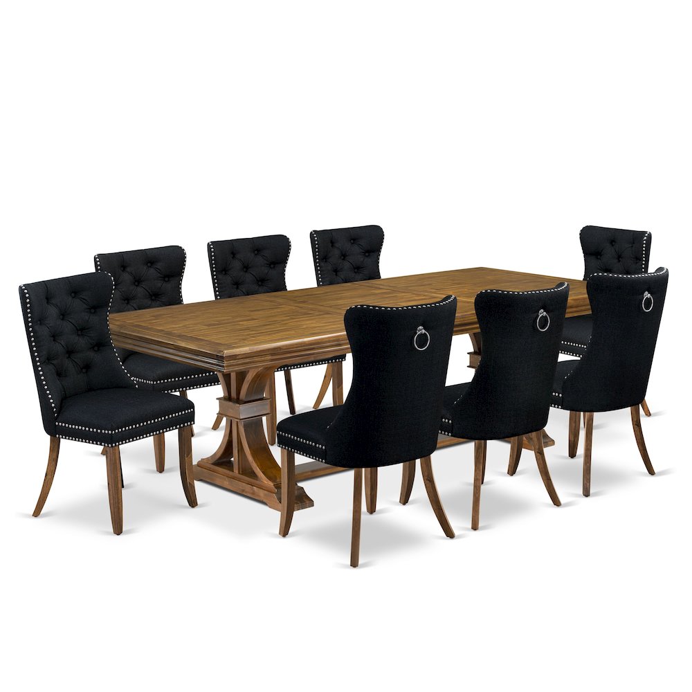 9 Pieces Dining Table Set a Rectangle Table and 8 Linen fabric Dining Chairs. Picture 1
