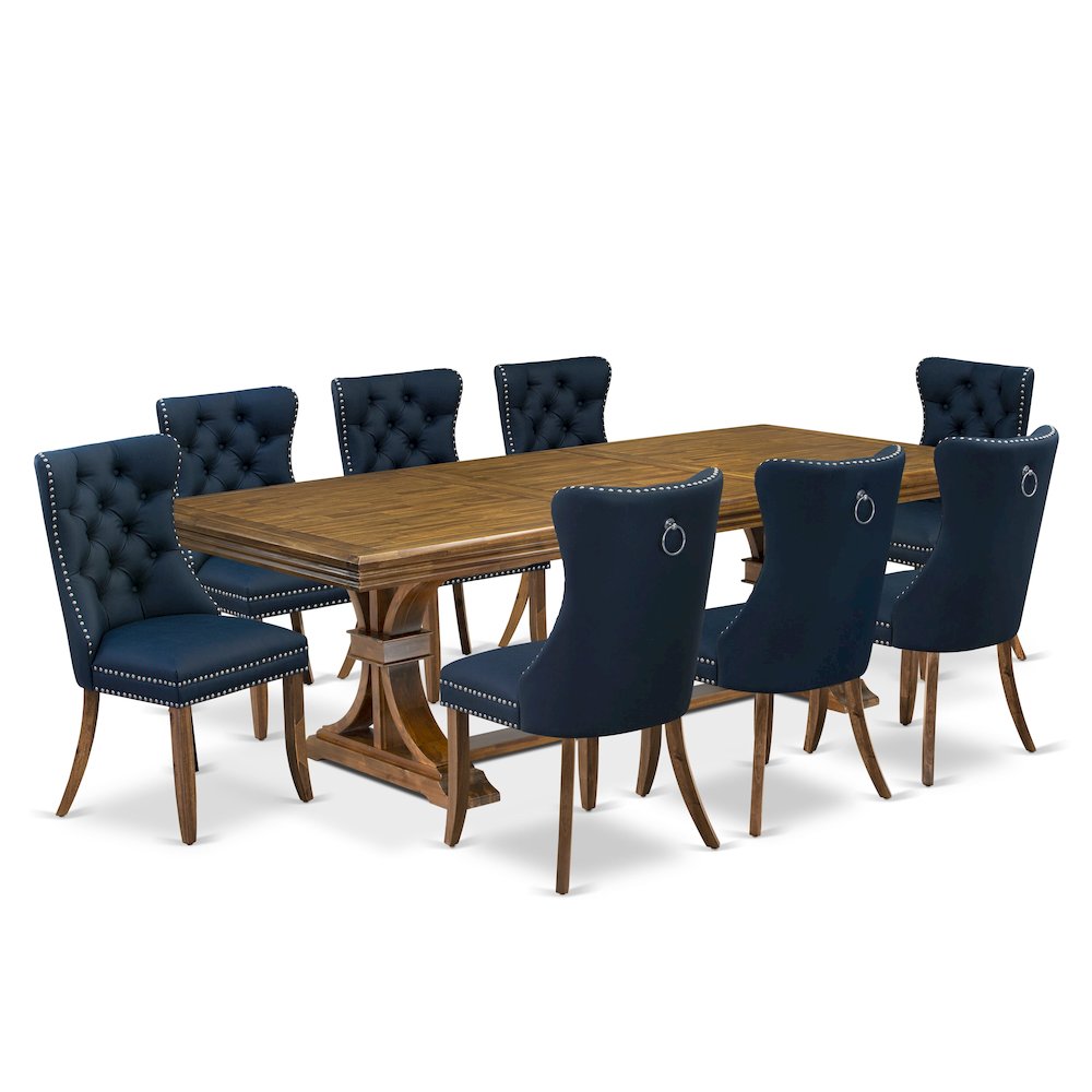 9 Pieces Dining Table Set a Rectangle Table and 8 Dining Chairs, Antique Walnut. Picture 1