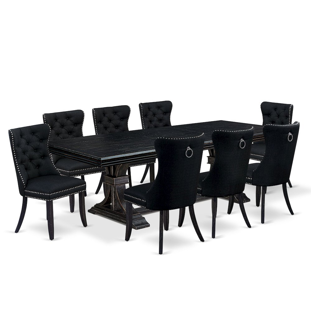 9 piece kitchen table set a dinner table and 8 Linen Fabric dining Chairs. Picture 1