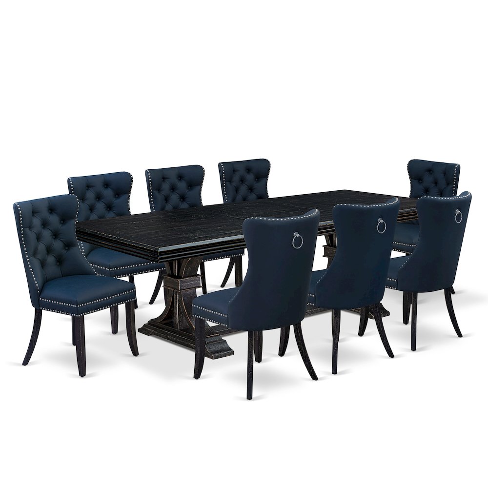 9 piece modern dining set a dinner table and 8 Faux Leather kitchen Chairs. Picture 1