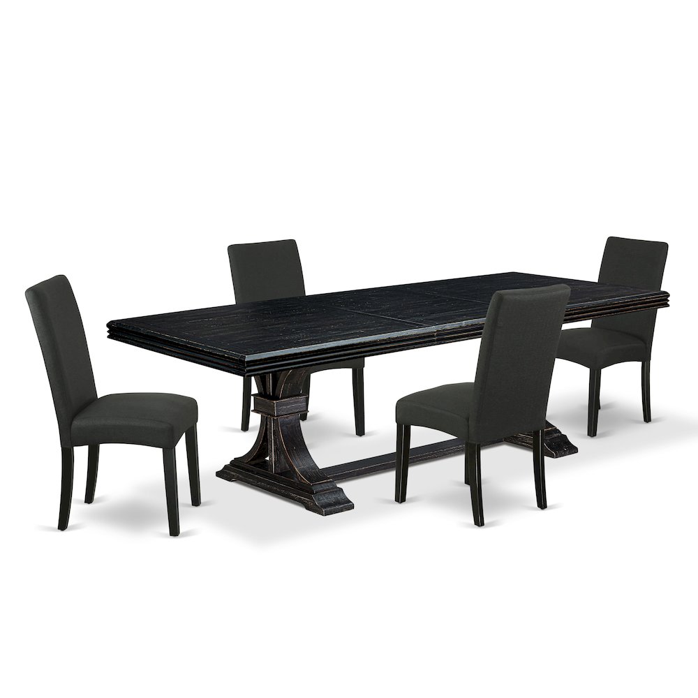 5 piece dining table set of a kitchen table and 4 Linen Fabric dining chairs. Picture 1