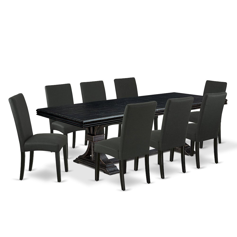 9 piece kitchen set of a dining table and 8 Linen Fabric kitchen chairs. Picture 1