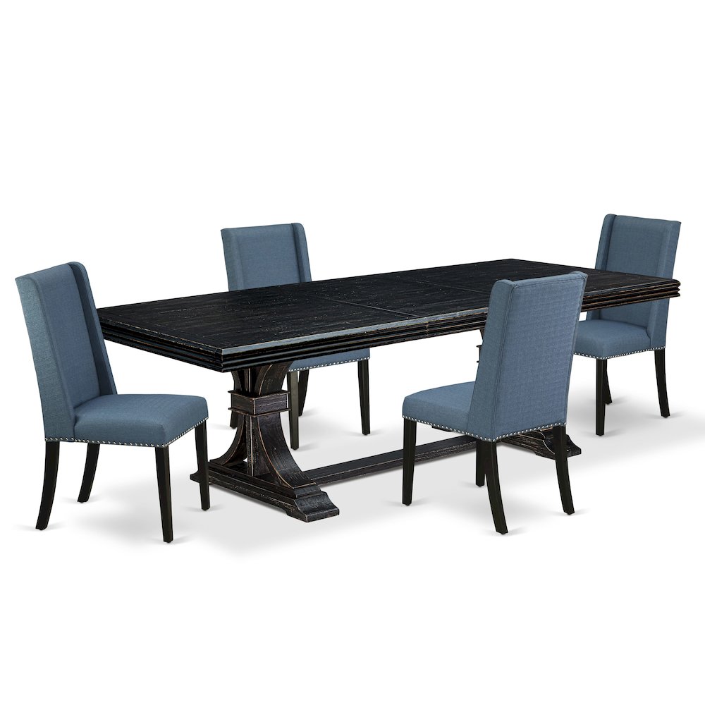 5 piece kitchen dining set of a dining table and 4 Linen Fabric dining chairs. Picture 1