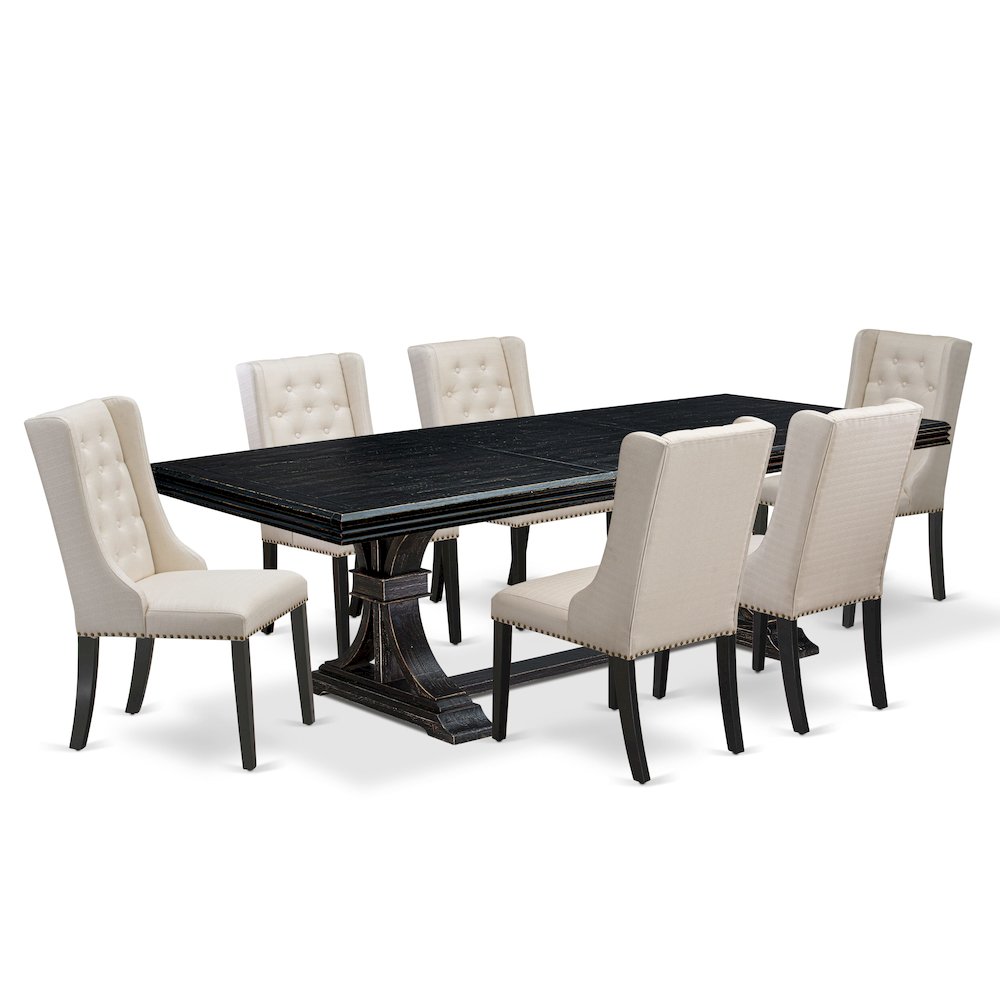 7 piece dining set of a breakfast table and 6 kitchen chairs & black legs. Picture 1