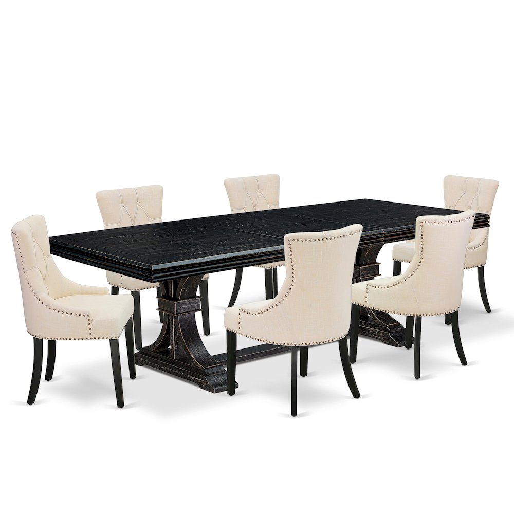 7 piece dining set of a dinner table and 6 modern chairs & black legs. Picture 1