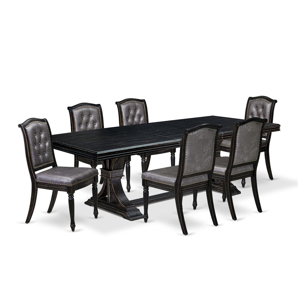 7 piece Mid Century Dining Set of a Wood Dining Table and 6 Kitchen Chairs. Picture 1