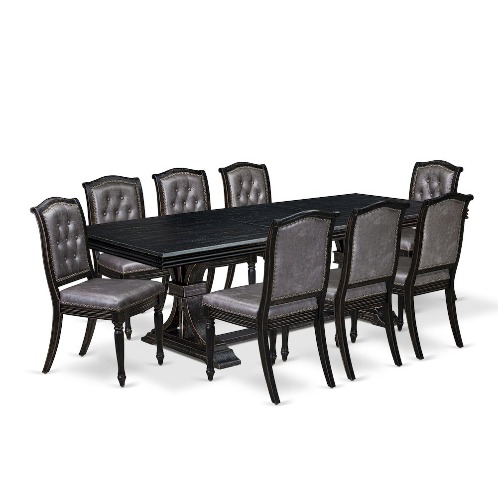 9 pc Modern Dining Set of a Mid Century Dining Table and 8 Dining Chairs. Picture 1