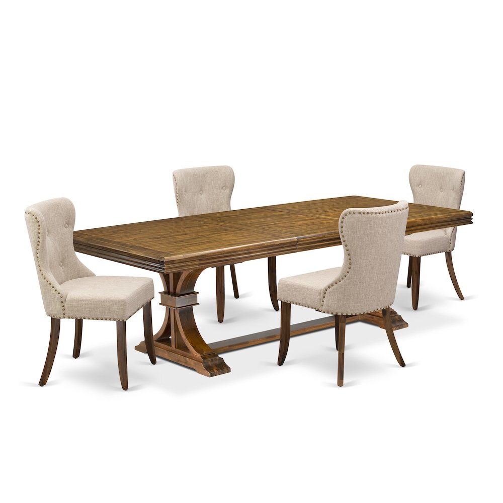5 pc Mid Century Dining Table Set of a Wooden Dining Table and 4 Dining Chairs. Picture 1