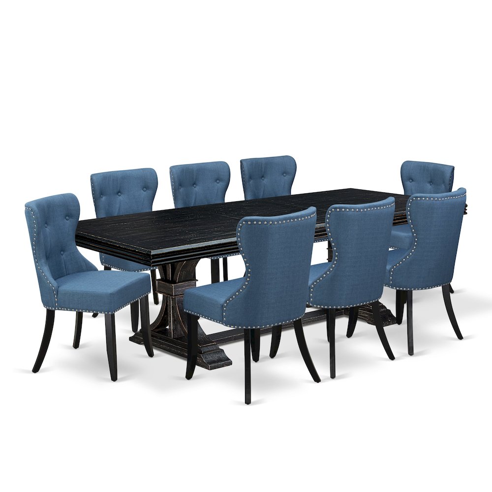 9 piece Dining Table Set of a Kitchen Table and 8 Mid Century Modern Chairs. Picture 1