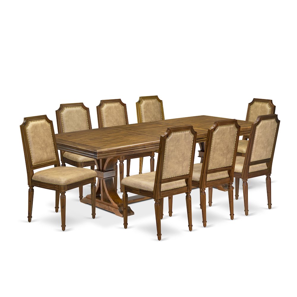 9 piece Kitchen Table Set includes a Dining Table and 8 Dark Grey Dinner Chairs. Picture 1