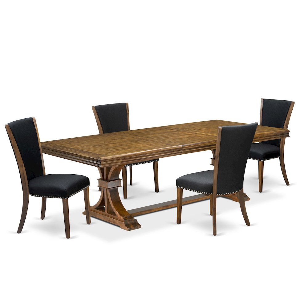5 piece Kitchen Table Set of a Dining Table and 4 Linen Fabric Kitchen Chairs. Picture 1