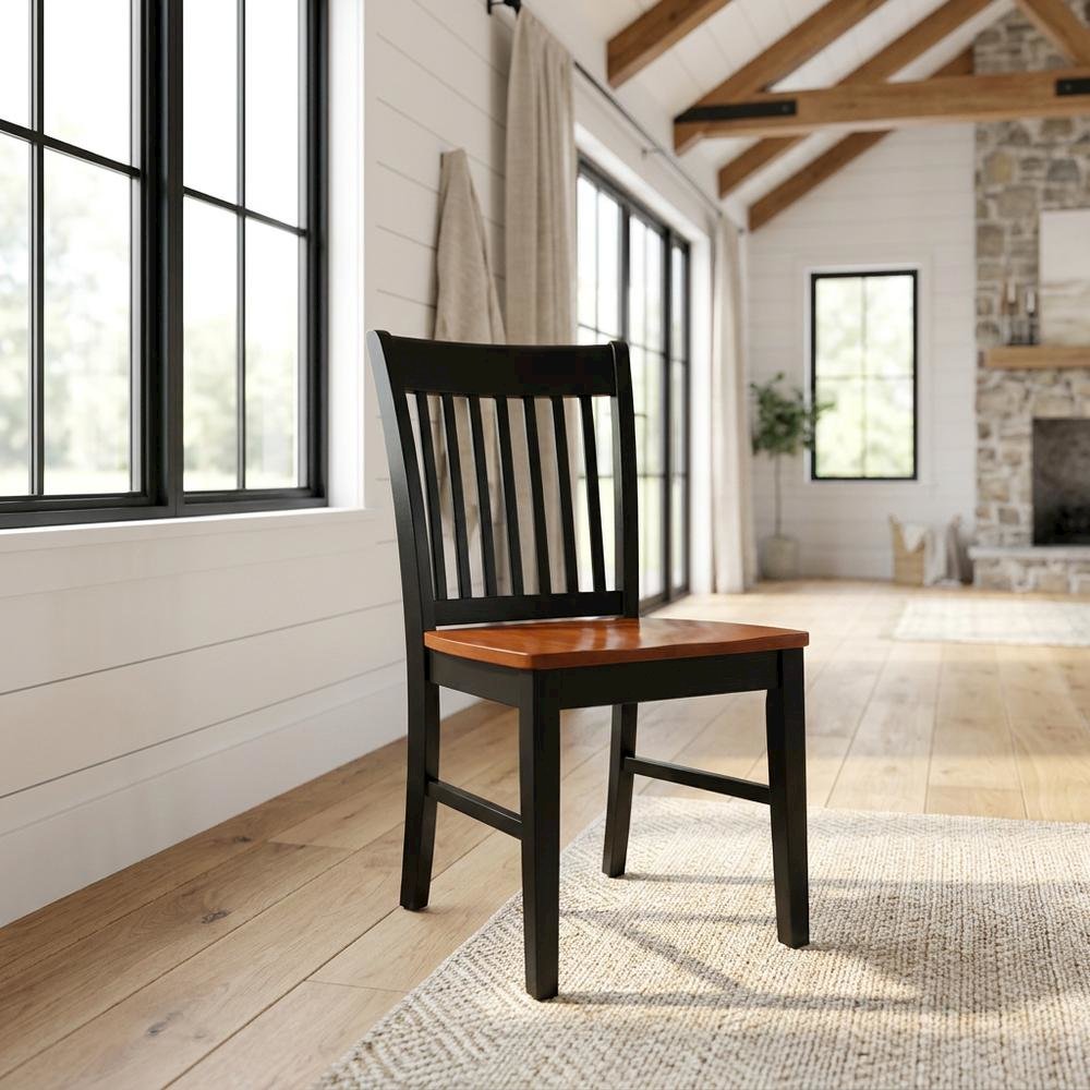 Wooden Dining Chair with Ladder Back for Kitchen or Dining Room, Black & Cherry, Set of 2. Picture 3