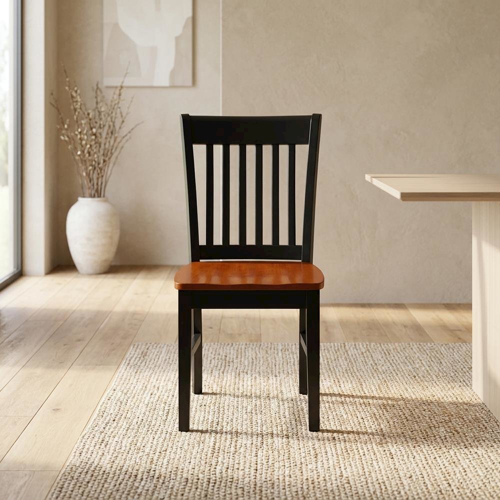 Wooden Dining Chair with Ladder Back for Kitchen or Dining Room, Black & Cherry, Set of 2. Picture 4