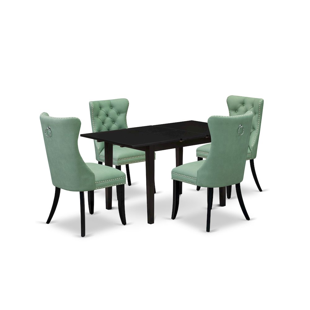 5 Piece Dining Set Consists of a Rectangle Wooden Table with Butterfly Leaf. Picture 1