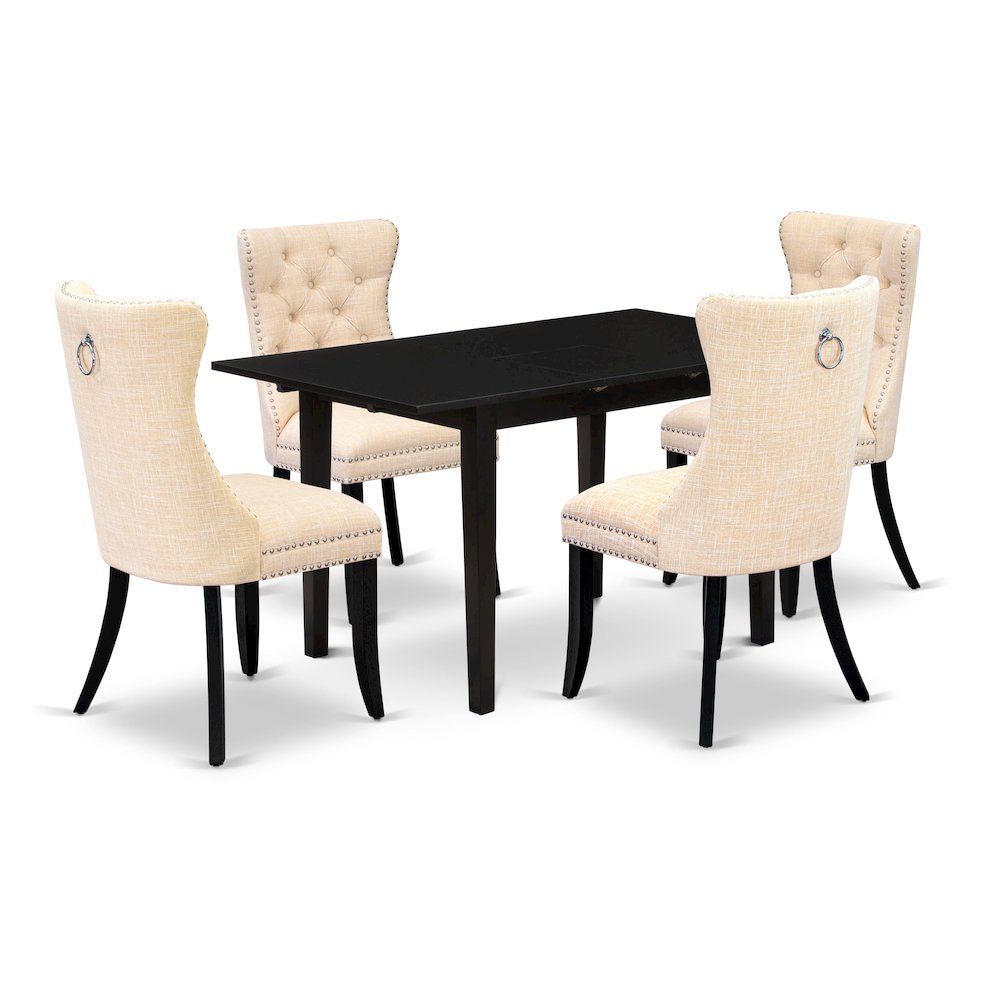 5 Piece Dining Set Contains a Rectangle Wooden Table with Butterfly Leaf. Picture 1
