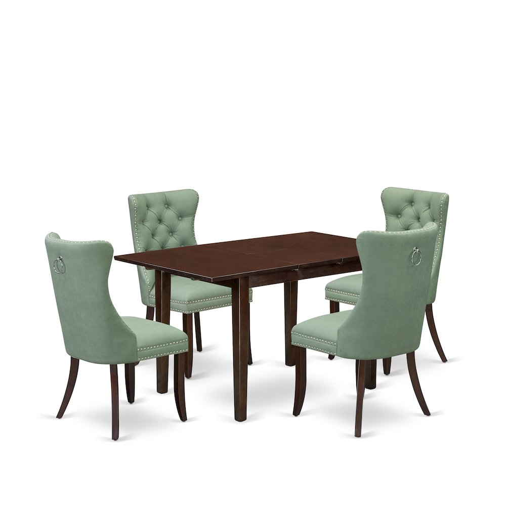 5 Piece Dining Set Consists of a Rectangle Wooden Table with Butterfly Leaf. Picture 1