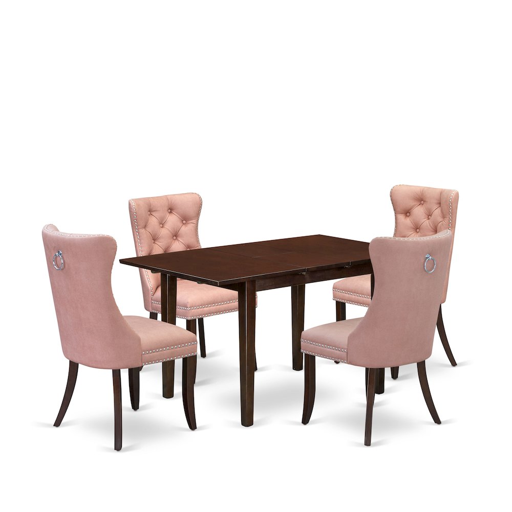 5 Piece Dining Set Consists of a Rectangle Wooden Table with Butterfly Leaf. Picture 1