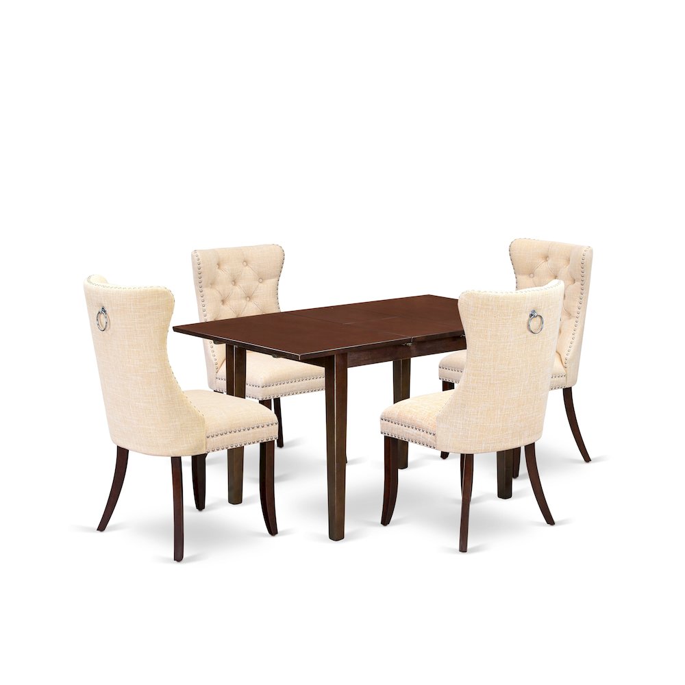 5 Piece Dining Set Consists of a Rectangle Wooden Table with Butterfly Leaf. Picture 1