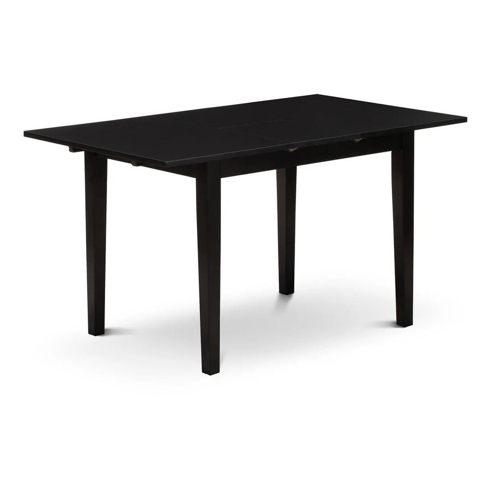 NFDL5-BLK-W - 5-Piece Kitchen Table Set- 4 Wood Chair with Wooden Seat and Slatted Chair Back - Butterfly Leaf Rectangular Dining Table (Black Finish). Picture 2