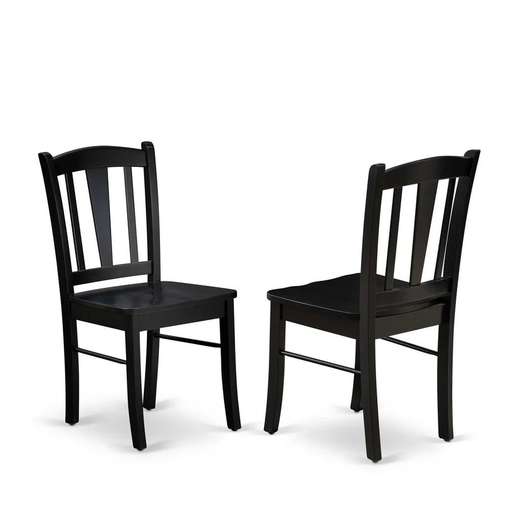 NFDL5-BLK-W - 5-Piece Kitchen Table Set- 4 Wood Chair with Wooden Seat and Slatted Chair Back - Butterfly Leaf Rectangular Dining Table (Black Finish). Picture 3