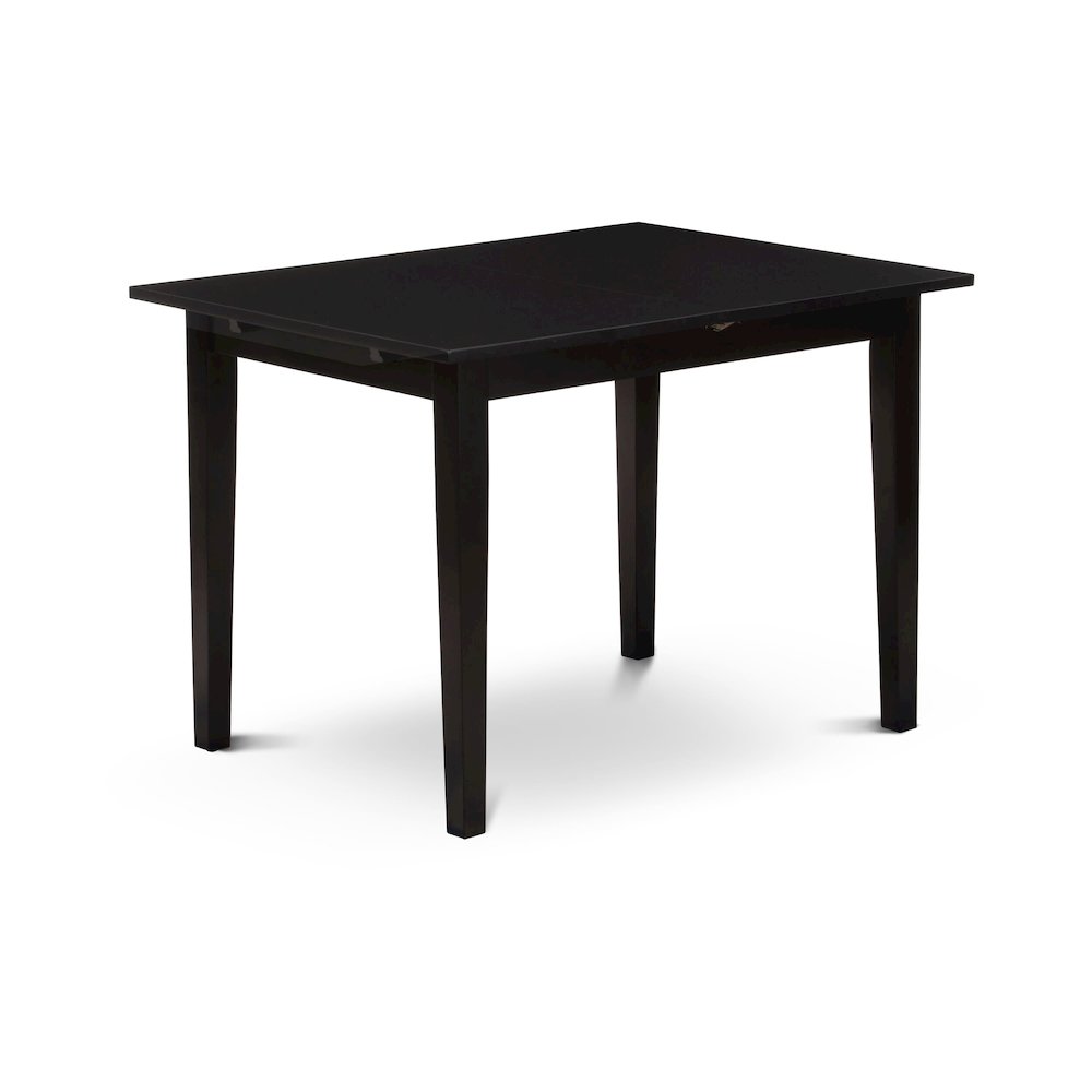 NFDL3-BLK-W - 3-Piece Kitchen Dining Room Set- 2 Modern Dining Chairs with Wooden Seat and Slatted Chair Back - Butterfly Leaf Rectangular Dining Table (Black Finish). Picture 7