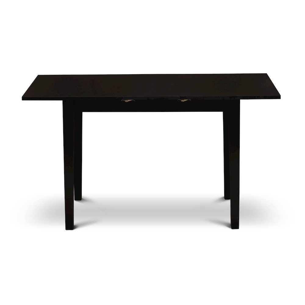 NFDL3-BLK-W - 3-Piece Kitchen Dining Room Set- 2 Modern Dining Chairs with Wooden Seat and Slatted Chair Back - Butterfly Leaf Rectangular Dining Table (Black Finish). Picture 8
