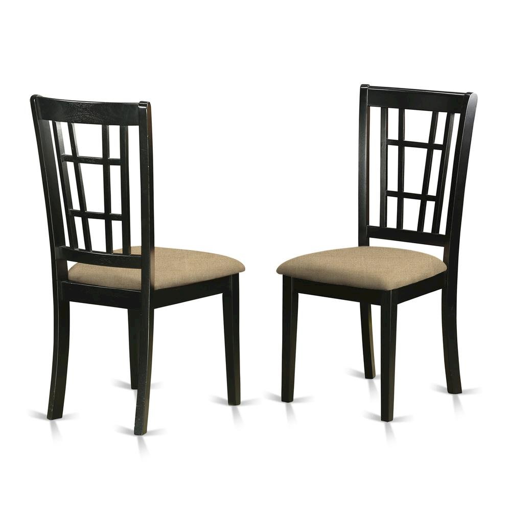 Linen Upholstered Solid Wood Dining Chair with Padded Seat for Dining Room, Set of 2. Picture 1