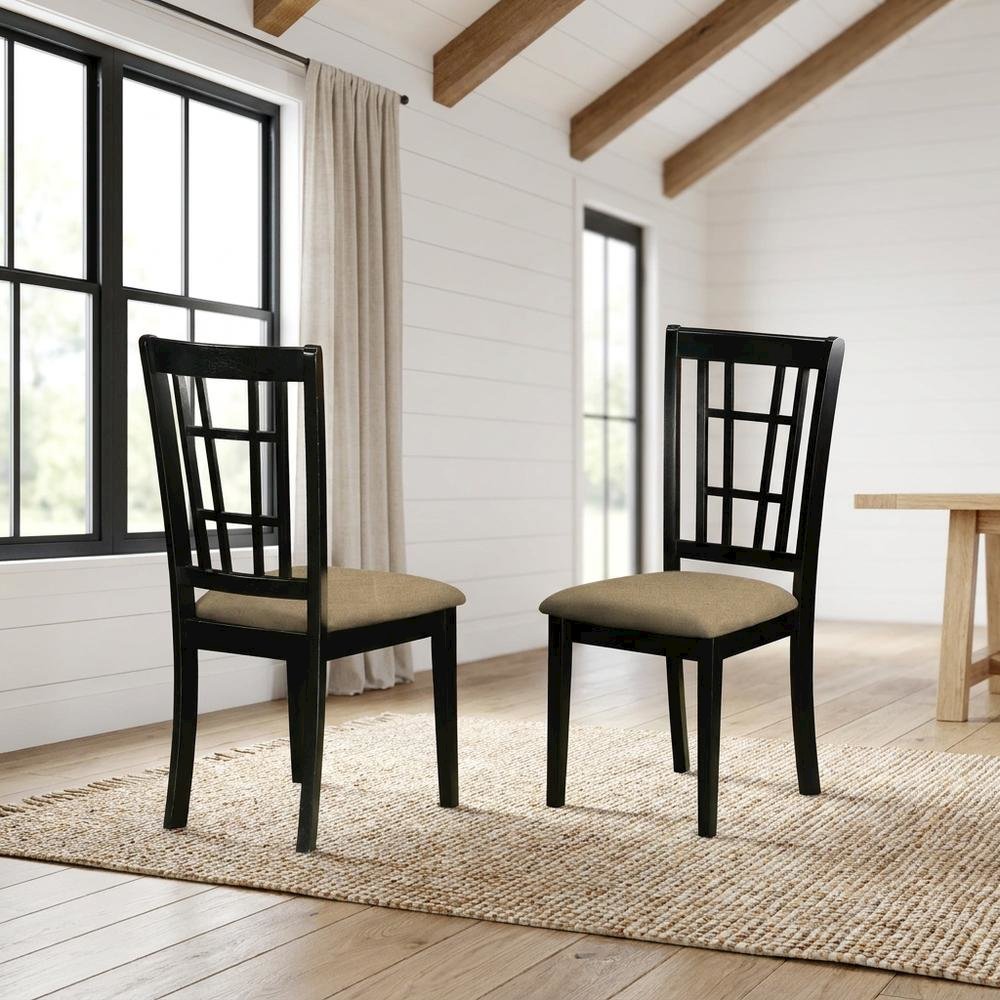 Linen Upholstered Solid Wood Dining Chair with Padded Seat for Dining Room, Set of 2. Picture 3