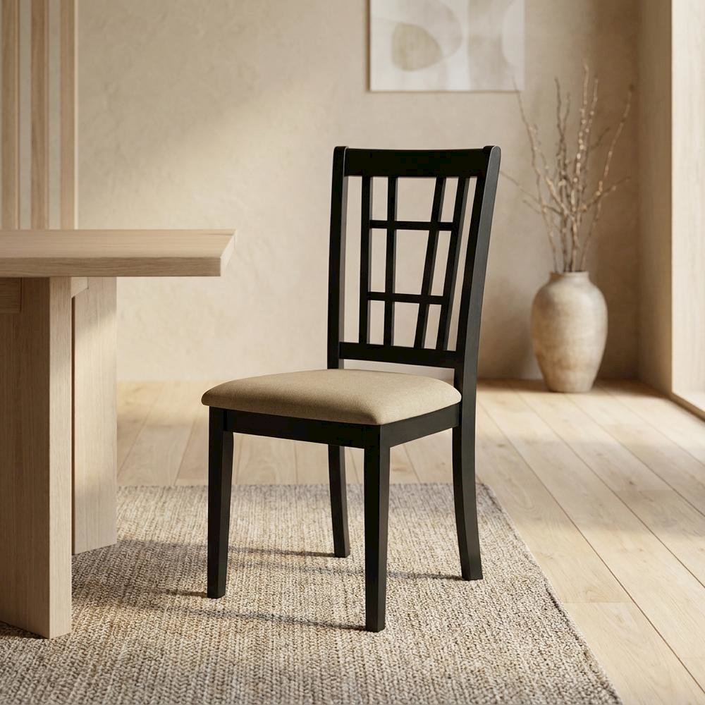 Linen Upholstered Solid Wood Dining Chair with Padded Seat for Dining Room, Set of 2. Picture 4