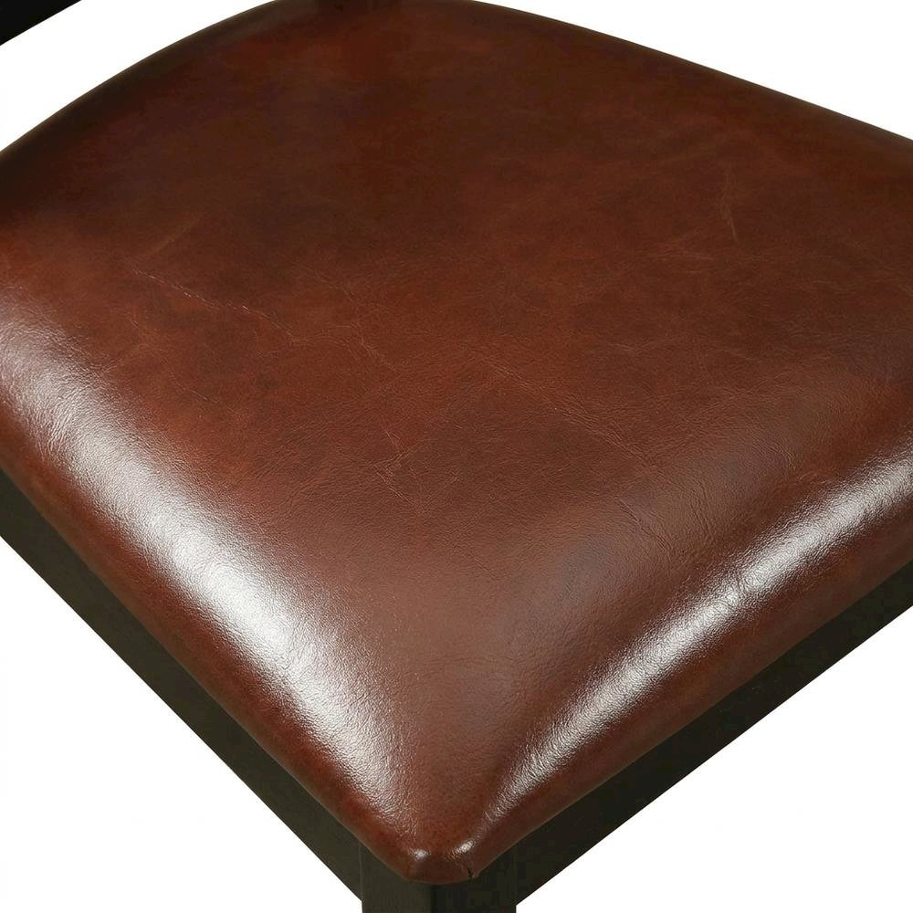 Solid Wood Dining Chair with Faux Leather Seat, Traditional, Set of 2. Picture 7