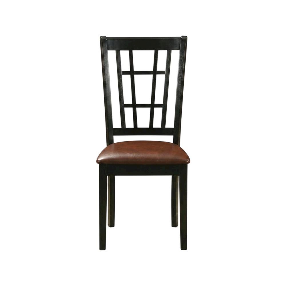 Solid Wood Dining Chair with Faux Leather Seat, Traditional, Set of 2. Picture 2