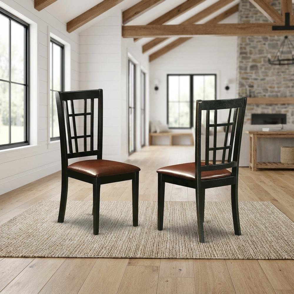 Solid Wood Dining Chair with Faux Leather Seat, Traditional, Set of 2. Picture 3