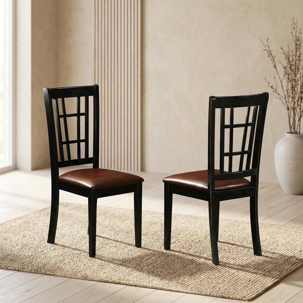 Solid Wood Dining Chair with Faux Leather Seat, Traditional, Set of 2. Picture 4