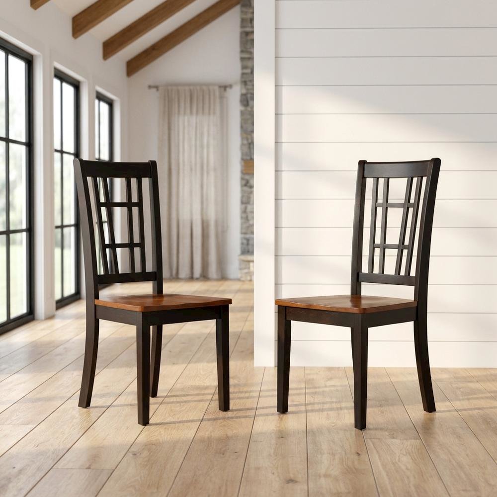 Solid Wood Dining Chairs, Traditional High-Back Wooden Kitchen Chair Set, Black, Set of 2. Picture 3