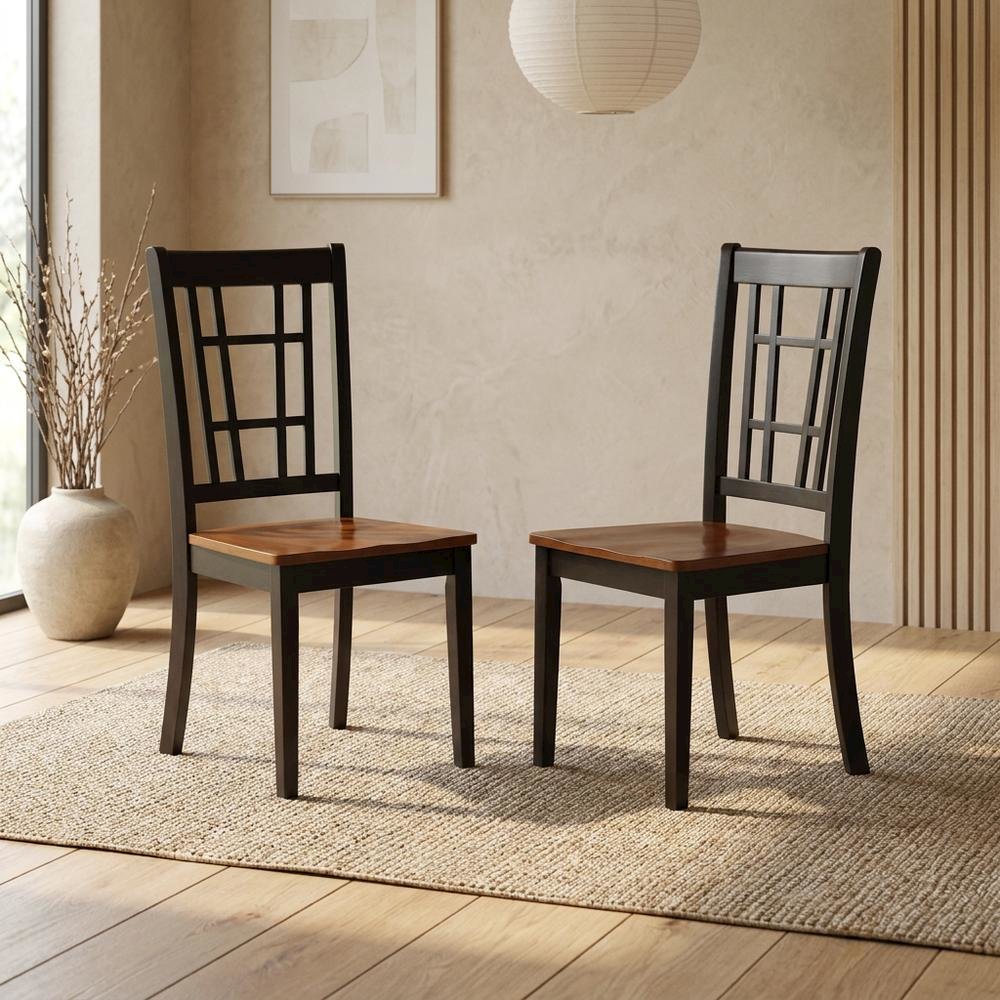 Solid Wood Dining Chairs, Traditional High-Back Wooden Kitchen Chair Set, Black, Set of 2. Picture 4