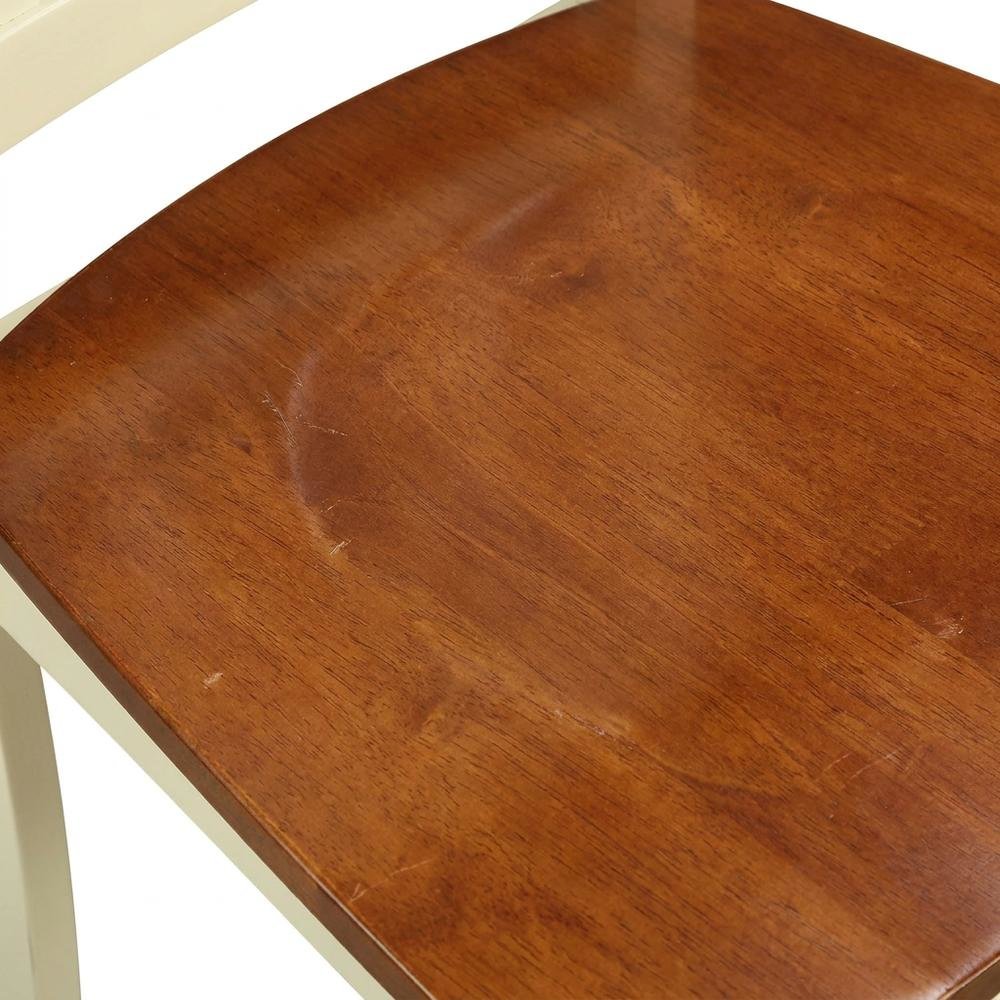 Solid Wood Dining Chairs, Traditional Wooden Kitchen Chair, Buttermilk & brown, Set of 2. Picture 6