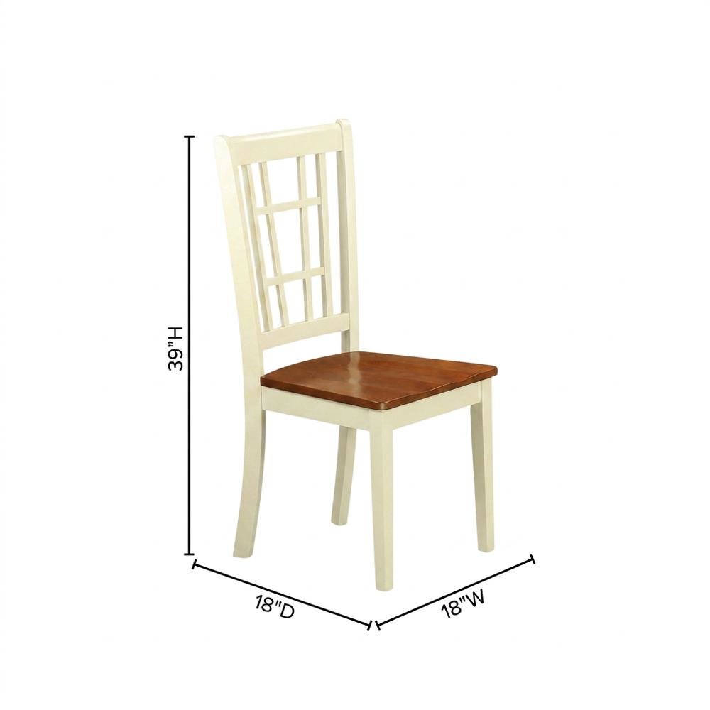 Solid Wood Dining Chairs, Traditional Wooden Kitchen Chair, Buttermilk & brown, Set of 2. Picture 5
