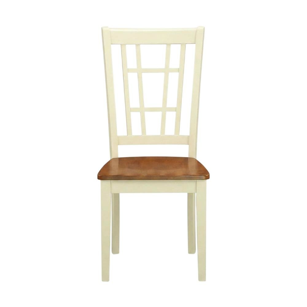Solid Wood Dining Chairs, Traditional Wooden Kitchen Chair, Buttermilk & brown, Set of 2. Picture 2