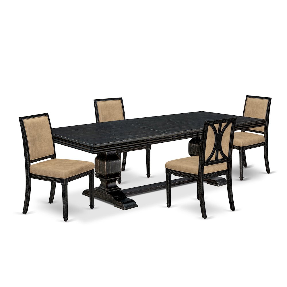 5 piece Kitchen Table Set of a Modern Dining Table and 4 Dark Grey Dinner Chairs. Picture 1