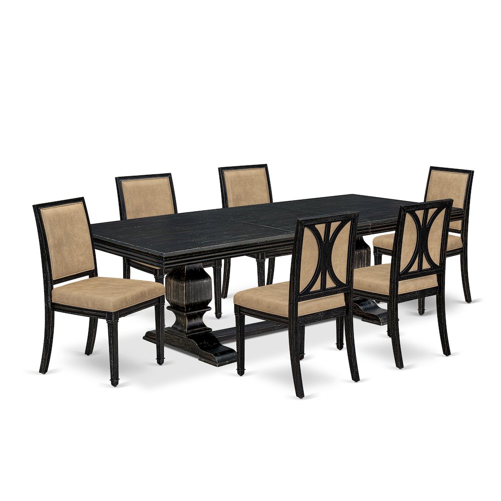 7 piece Modern Dining Table Set a Dining Table and 6 Dark Grey Kitchen Chairs. Picture 1