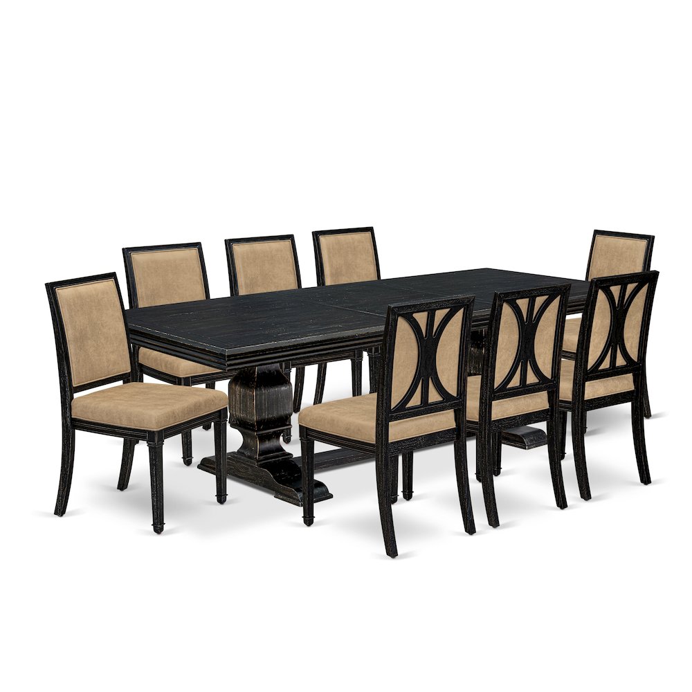 9 piece Dining Table Set of a Dining Table and 8 Dark Grey Kitchen Chairs. Picture 1